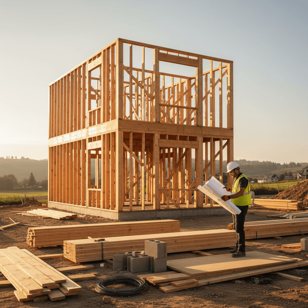 New residential construction framing in progress