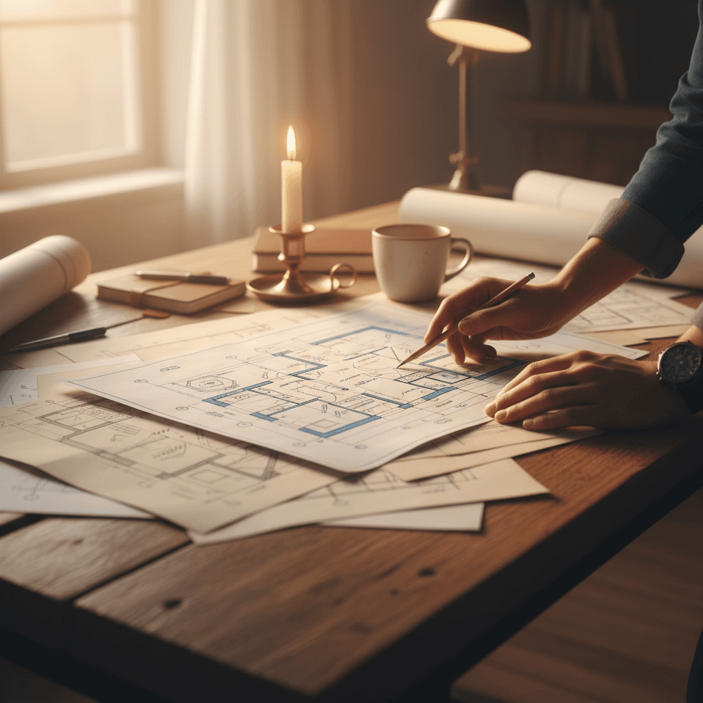 Construction plans and design documents under review