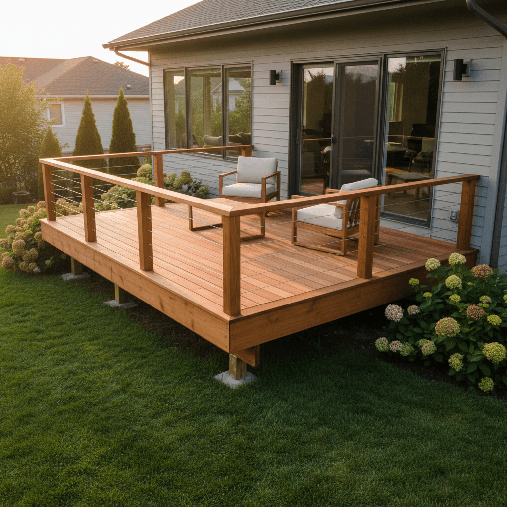 Completed residential deck addition with quality finishing