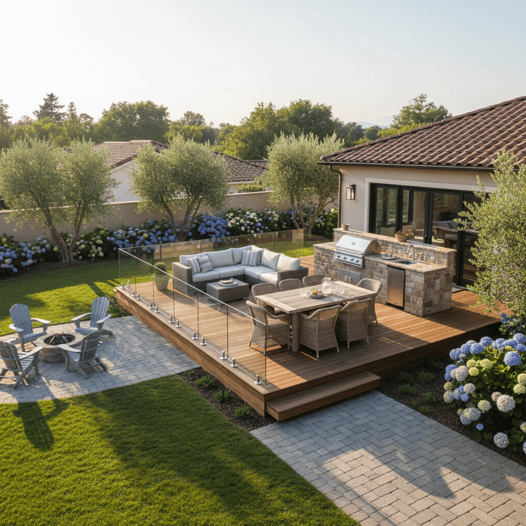 Completed deck addition to residential home
