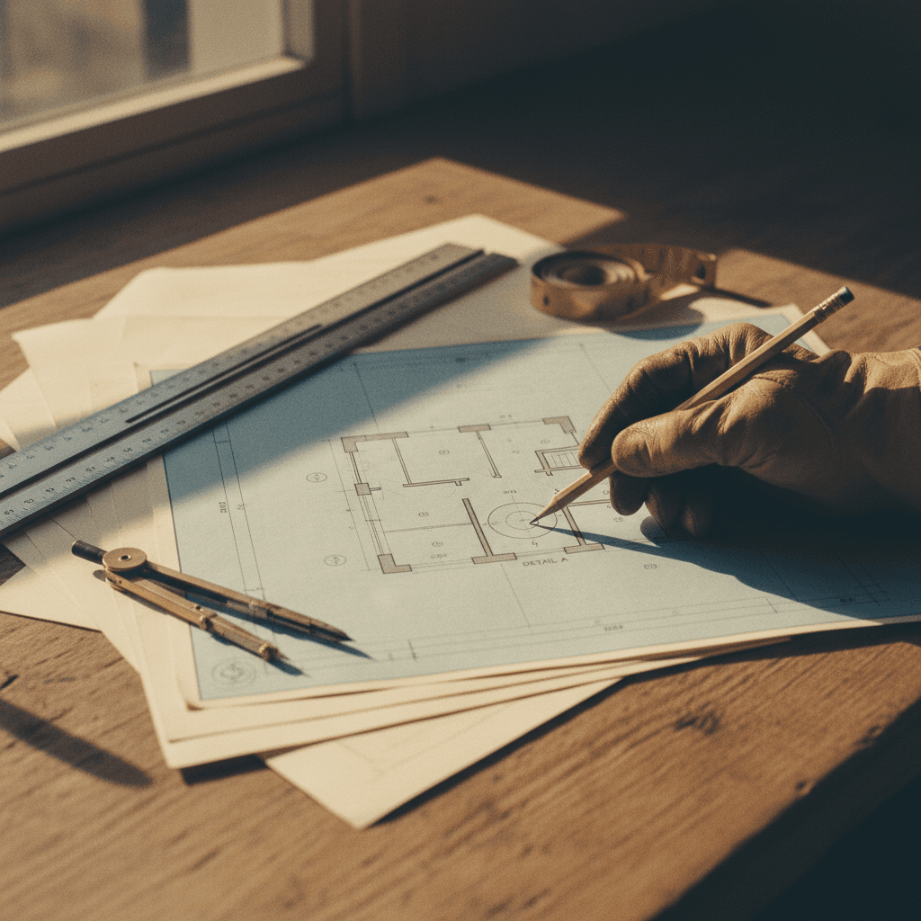 Construction blueprints and project planning documentation
